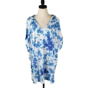 Lane Bryant Livi Active Hoodie Tunic Hooded Top Blue Tie Dye Short Sleeve  34/36